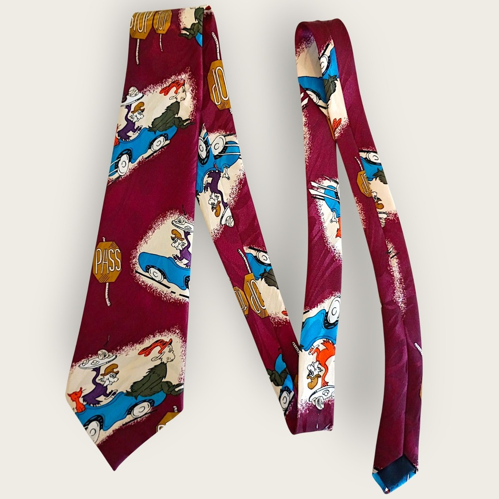 Vintage‎ Lord & Paul Silk Tie Italian Dr Seuss Cartoon Police Stop Y2K Humor